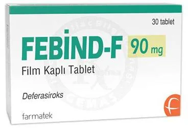 FEBIND-F 90 MG FILM KAPLI TABLET (30 TABLET) (deferasiroks) kutu fotoğrafı, film kaplı tablet. Üretici: FARMA-TEK İLAÇ SANAYİ VE TİCARET A.Ş.