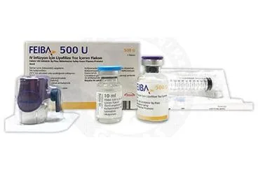 FEIBA 500 U IV INFUZYON ICIN LIYOFILIZE TOZ ICEREN FLAKON (1 ADET), 5 ML ürün ambalajı, flakon formunda anti hemofilik faktör 8 içerir. Üretici: TAKEDA İLAÇ SAĞLIK SANAYİ TİCARET LTD.ŞTİ.