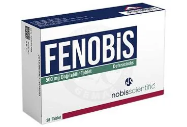 FENOBIS 500 MG DAGILABILIR TABLET (28 TABLET) (deferasiroks) kutu fotoğrafı, tablet. Üretici: NOBİS SCİENTİFİC İLAÇ SANAYİ VE TİCARET ANONİM ŞİRKETİ.