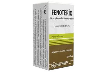 Fenoterol içeren inhalasyon aerosolü: FENOTERIX 100 MCG AEROSOL INHALASYONU, COZELTI (1 TUP) kutu fotoğrafı. Üretici: WORLD MEDICINE İLAÇ SAN. VE TİC. A.Ş.