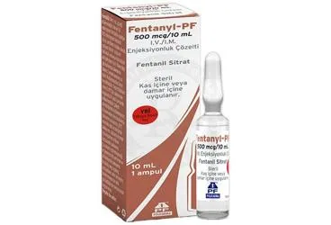 FENTANYL-PF 500 MCG/10 ML I.V./I.M. ENJEKSIYONLUK COZELTI kutusu, çözelti formunda fentanyl içerir. Üretici: POLİFARMA İLAÇ SAN. VE TİC. A.Ş.
