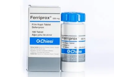 FERRIPROX 500 MG FILM KAPLI TABLET (100 TABLET) kutu fotoğrafı. Deferipron içeren film kaplı tablet. Üretici: CHİESİ İLAÇ TİC. A.Ş.