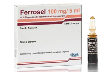 FERROSEL 100 MG/5 ML IV INF. ICIN KONSANTRE COZELTI ICEREN AMPUL (demir iii hidroksit sükroz) kutusu, çözelti. Üretici: HAVER FARMA İLAÇ ANONİM ŞİRKETİ.
