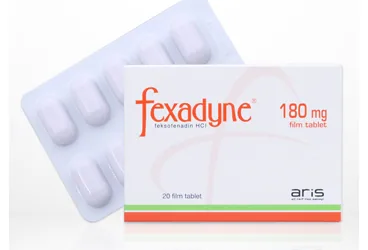 FEXADYNE 180 MG FILM TABLET (feksofenadin hidroklorid) kutu fotoğrafı, film kaplı tablet. Üretici: ALİ RAİF İLAÇ SANAYİ A.Ş.