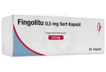 FINGOLITU 0.5 MG SERT KAPSUL (28 ADET) ambalajı. Fingolimod içeren kapsül. Üretici: KOÇSEL İLAÇ SANAYİ VE TİCARET ANONİM ŞİRKETİ.
