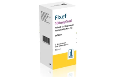 FIXEF 100 MG/5 ML PEDIATRIK ORAL SUSPANSIYON HAZIRLAMAK ICIN KURU TOZ (100 ML) ambalajı. Sefiksim içeren oral süspansiyon. Üretici: DEVA HOLDİNG ANONİM ŞİRKETİ.