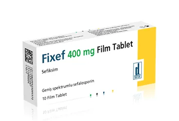FIXEF 400 MG 10 FİLM TABLET (sefiksim) ambalajı, film kaplı tablet. Üretici: DEVA HOLDİNG ANONİM ŞİRKETİ.