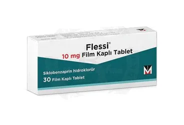 Siklobenzaprin içeren film kaplı tablet: FLESSI 10 MG FILM KAPLI TABLET (30 TABLET) kutusu. Üretici: MENARİNİ İLAÇ SANAYİ VE TİCARET A.Ş.