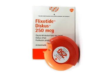Flutikazon içeren inhalasyon aerosolü: FLİXOTİDE DİSKUS 250 MCG İNHALASYON İÇİN TOZ, 28 DOZ kutu fotoğrafı. Üretici: GLAXOSMİTHKLİNE İLAÇLARI SAN. VE TİC. A.Ş.