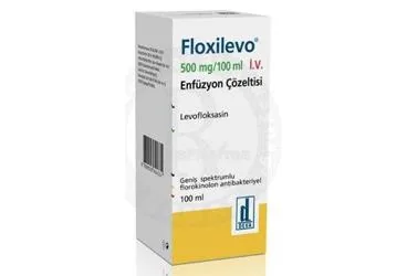 FLOXILEVO 500 MG/100 ML IV ENFÜZYON ÇÖZELTİSİ (levofloksasin) ürün ambalajı, çözelti. Üretici: DEVA HOLDİNG ANONİM ŞİRKETİ.