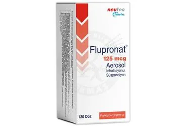 FLUPRONAT 125 MCG AEROSOL INHALASYONU, SUSPANSIYON (120 DOZ) kutusu, inhalasyon aerosolü formunda flutikazon -inhalant içerir. Üretici: NEUTEC İNHALER İLAÇ SANAYİ VE TİCARET ANONİM ŞİRKETİ.