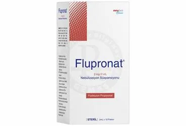 FLUPRONAT 2 MG/2 ML NEBULIZASYON SUSPANSIYONU (10 FLAKON) kutu fotoğrafı. Flutikazon -inhalant içeren süspansiyon. Üretici: NEUTEC İNHALER İLAÇ SANAYİ VE TİCARET ANONİM ŞİRKETİ.