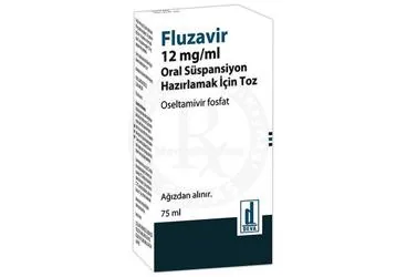 FLUZAVIR 12 MG/ML ORAL SUSPANSIYON HAZIRLAMAK ICIN TOZ (75 ML) ambalajı, oral süspansiyon formunda oseltamivir fosfat içerir. Üretici: DEVA HOLDİNG ANONİM ŞİRKETİ.