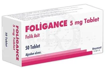 FOLIGANCE 5 MG TABLET (50 TABLET) ambalajı, tablet formunda vitamin b9 -folik asit içerir. Üretici: BEYMED SAĞLIK İNŞAAT SANAYİ VE TİCARET ANONİM ŞİRKETİ.