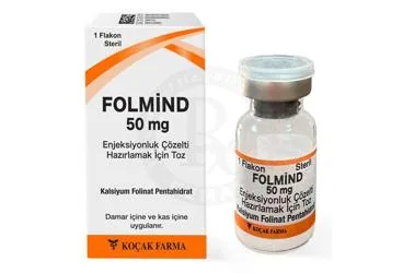 Kalsiyum folinat içeren çözelti: FOLMIND 50 MG ENJEKSIYONLUK COZELTI HAZIRLAMAK ICIN TOZ kutusu. Üretici: KOÇAK FARMA İLAÇ VE KİMYA SANAYİ A.Ş.