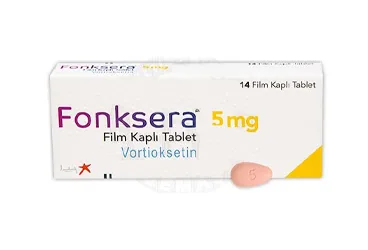 Vortioksetin içeren film kaplı tablet: FONKSERA 5 MG 14 FILM KAPLI TABLET kutu fotoğrafı. Üretici: LUNDBECK İLAÇ TİC. LTD. ŞTİ.