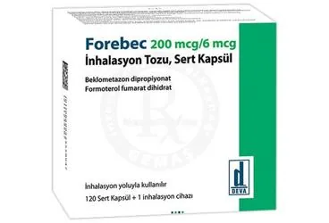 Beklometazon dipropiyonat + formoterol fumarat içeren inhalasyon aerosolü: FOREBEC 200 MCG/6 MCG INHALASYON TOZU, SERT KAPSUL (120 KAPSUL) ambalajı. Üretici: DEVA HOLDİNG ANONİM ŞİRKETİ.