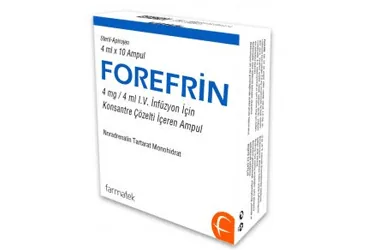 FOREFRIN 4 MG/4 ML IV INFUZYON ICIN KONSANTRE COZELTI ICEREN 10 AMPUL kutu fotoğrafı, çözelti formunda noradrenalin içerir. Üretici: FARMA-TEK İLAÇ SANAYİ VE TİCARET A.Ş.