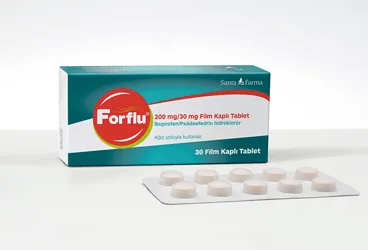 FORFLU 200 MG / 30 MG FILM KAPLI TABLET (30 FILM KAPLI TABLET) kutu fotoğrafı, film kaplı tablet formunda psödoefedrin kombinasyon içerir. Üretici: SANTA FARMA İLAÇ SAN. A.Ş.