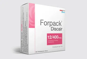 FORPACK 12/400 MCG DISCAIR INHALASYON ICIN TOZ (60 DOZ) ambalajı, inhalasyon aerosolü formunda formoterol + budesonid içerir. Üretici: NEUTEC İNHALER İLAÇ SANAYİ VE TİCARET ANONİM ŞİRKETİ.