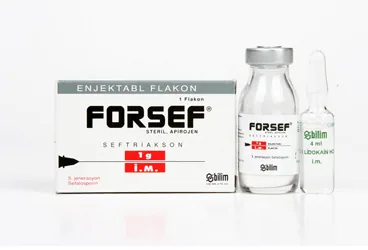 Seftriakson içeren flakon: FORSEF IM 1000 MG 1 FLAKON ürün ambalajı. Üretici: BİLİM İLAÇ SANAYİİ VE TİCARET A.Ş.