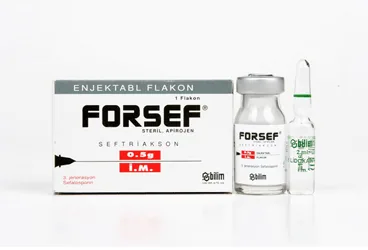 FORSEF IM 500 MG 1 FLAKON ürün ambalajı. Seftriakson içeren flakon. Üretici: BİLİM İLAÇ SANAYİİ VE TİCARET A.Ş.
