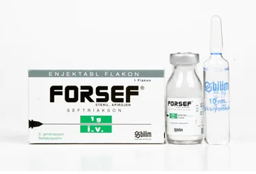 FORSEF IV 1000 MG 1 FLAKON (seftriakson) ambalajı, flakon. Üretici: BİLİM İLAÇ SANAYİİ VE TİCARET A.Ş.