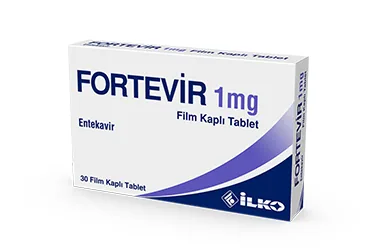 FORTEVIR 1 MG 30 FILM KAPLI TABLET ambalajı, film kaplı tablet formunda entekavir içerir. Üretici: İLKO İLAÇ SAN. VE TİC. A.Ş.