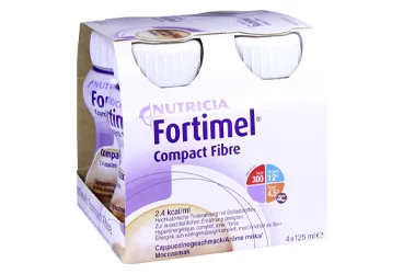 FORTIMEL COMPACT FIBRE KAHVE AROMALI 4X125 ML ambalajı. Etkin maddesi protein+karbonhidrat+yag+vit+mineral. Üretici: NUMIL GIDA ÜRÜNLERİ SANAYİ VE TİCARET A.Ş.