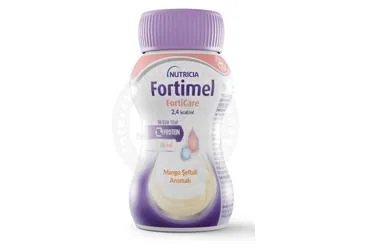Enteral beslenme içeren FORTIMEL FORTICARE MANGO SEFTALI AROMALI (125 ML) ürün ambalajı. Üretici: NUMIL GIDA ÜRÜNLERİ SANAYİ VE TİCARET A.Ş.