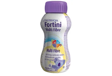 Beslenme solusyonu içeren FORTINI MULTI FIBRE VANILYA AROMALI 200 ML kutusu. Üretici: NUMIL GIDA ÜRÜNLERİ SANAYİ VE TİCARET A.Ş.