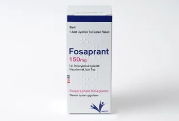 Aprepitant içeren çözelti: FOSAPRANT 150 MG IV INFUZYONLUK COZELTI HAZIRLAMAK ICIN TOZ ambalajı. Üretici: VEM İLAÇ SAN. VE TİC. ANONİM ŞİRKETİ.