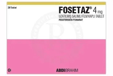 FOSETAZ 4 MG UZATILMIS SALIMLI FILM KAPLI TABLET (28 TABLET) (fesoterodin) ambalajı, film kaplı tablet. Üretici: ABDİ İBRAHİM İLAÇ SANAYİ VE TİCARET A.Ş.