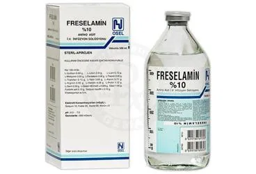 FRESELAMIN %10 500 ML SETLI SISE kutu fotoğrafı. Etkin maddesi beslenme solusyonu. Üretici: OSEL İLAÇ SANAYİ VE TİCARET ANONİM ŞİRKETİ.