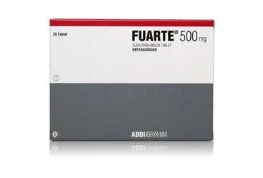 FUARTE 500 MG SUDA DAGILABILEN 28 TABLET (deferasiroks) ambalajı, tablet. Üretici: ABDİ İBRAHİM İLAÇ SANAYİ VE TİCARET A.Ş.