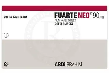 Deferasiroks içeren film kaplı tablet: FUARTE NEO 90 MG FILM KAPLI TABLET (30 FILM KAPLI TABLET) ürün ambalajı. Üretici: ABDİ İBRAHİM İLAÇ SANAYİ VE TİCARET A.Ş.