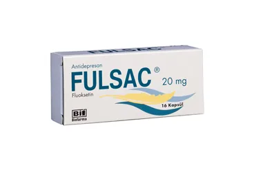 FULSAC 20 MG 16 KAPSUL kutu fotoğrafı. Fluoksetin hcl içeren kapsül. Üretici: BİOFARMA İLAÇ SANAYİ VE TİCARET A.Ş.
