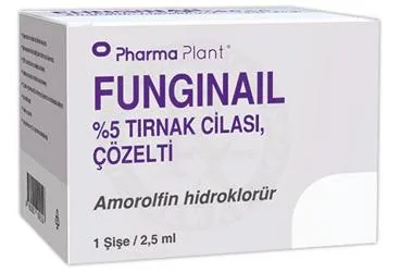 FUNGINAIL %5 TIRNAK CILASI, COZELTI (2,5 ML) (amorolfin) kutusu, çözelti. Üretici: PHARMA PLANT İLAÇ SANAYİ VE TİCARET ANONİM ŞİRKETİ.