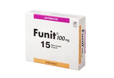 FUNIT 100 MG 15 KAPSÜL (itrakonazol) kutusu, kapsül. Üretici: NOBEL İLAÇ SAN. VE TİC. A.Ş.