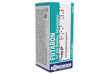 FUTARON %1 GOZ DAMLASI, SUSPANSIYON (1 SİSE) ürün ambalajı, süspansiyon formunda fusidik asit -oftalmik içerir. Üretici: WORLD MEDICINE İLAÇ SAN. VE TİC. A.Ş.