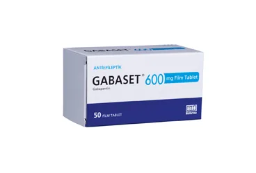 GABASET 600 MG 50 FILM KAPLI TABLET (gabapentin) ürün ambalajı, film kaplı tablet. Üretici: BİOFARMA İLAÇ SANAYİ VE TİCARET A.Ş.