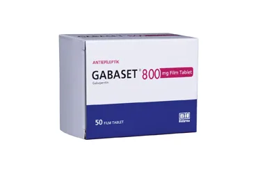GABASET 800 MG 50 FILM KAPLI TABLET kutu fotoğrafı, film kaplı tablet formunda gabapentin içerir. Üretici: BİOFARMA İLAÇ SANAYİ VE TİCARET A.Ş.