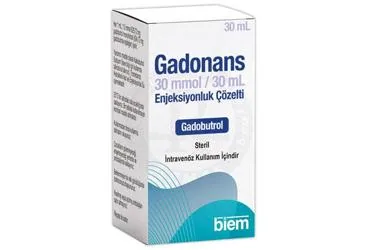 GADONANS 30 MMOL/30 ML ENJEKSIYONLUK COZELTI (30 ML) ambalajı, çözelti formunda gadobutrol içerir. Üretici: BİEM İLAÇ SAN. VE TİC. A.Ş.