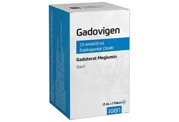 GADOVIGEN 7,5 MMOL/15 ML ENJEKSIYONLUK COZELTI (1 ADET) ambalajı, çözelti formunda gadobutrol içerir. Üretici: GEN İLAÇ VE SAĞLIK ÜRÜNLERİ SAN.VE TİC. A.Ş.