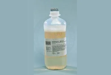 GELOFUSINE 0,04 GR 500 ML SOLUSYON ambalajı. Poligelin içeren solüsyon. Üretici: B.BRAUN MEDİKAL DIŞ TİCARET A.Ş.