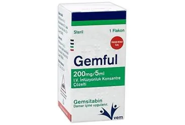 Gemsitabin hcl içeren çözelti: GEMFUL 200 MG/5 ML I.V. INFUZYONLUK KONSANTRE COZELTI (1 FLAKON) kutusu. Üretici: VEM İLAÇ SAN. VE TİC. ANONİM ŞİRKETİ.