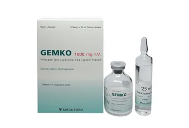 GEMKO 1000 MG IV INF. ICIN LIYOFILIZE TOZ ICEREN FLAKON (gemsitabin hcl) kutu fotoğrafı, flakon. Üretici: KOÇAK FARMA İLAÇ VE KİMYA SANAYİ A.Ş.