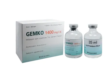 Gemsitabin hcl içeren flakon: GEMKO 1400 MG IV INF. ICIN LIYOFILIZE TOZ ICEREN FLAKON kutu fotoğrafı. Üretici: KOÇAK FARMA İLAÇ VE KİMYA SANAYİ A.Ş.