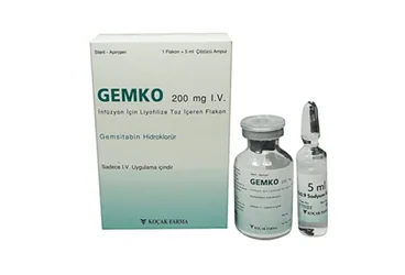 GEMKO 200 MG IV INF. ICIN LIYOFILIZE TOZ ICEREN FLAKON (gemsitabin hcl) ürün ambalajı, flakon. Üretici: KOÇAK FARMA İLAÇ VE KİMYA SANAYİ A.Ş.