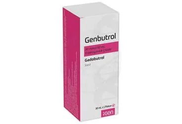 Gadobutrol içeren çözelti: GENBUTROL 30 MMOL/30 ML ENJEKSIYONLUK COZELTI kutusu. Üretici: GEN İLAÇ VE SAĞLIK ÜRÜNLERİ SAN.VE TİC. A.Ş.